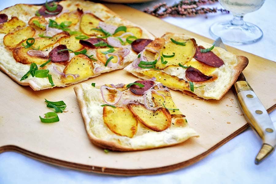 Rezept für Flammkuchen mit kartoffeln im Herbst